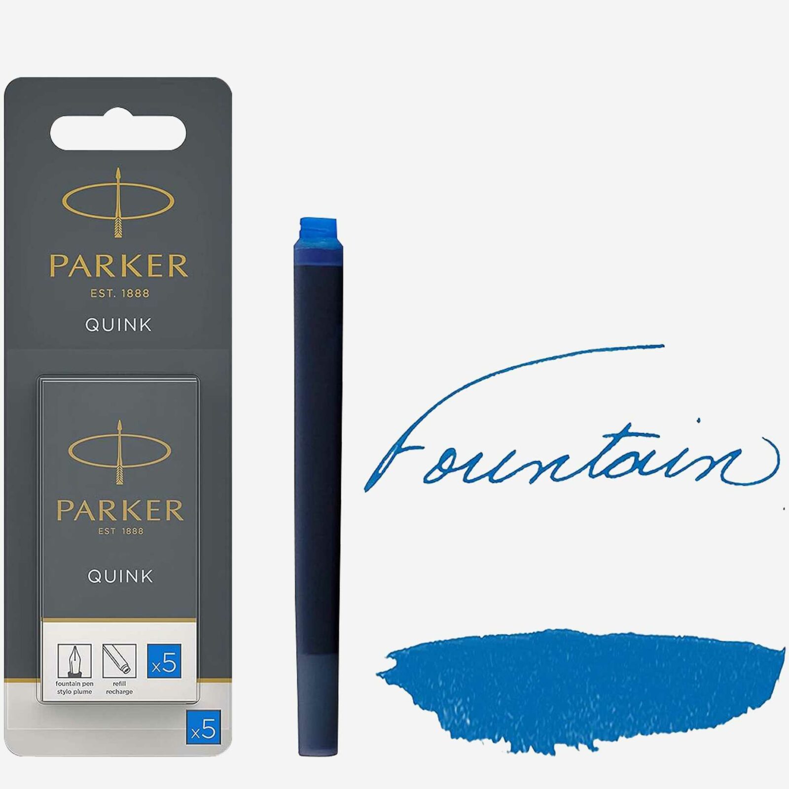 Parker Quink Fountain Cartridge Pen Refill Blue Ink 5/Pack 1950208